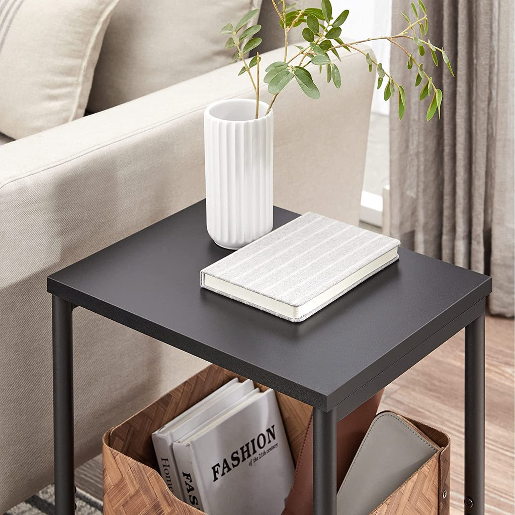 VASAGLE Side Table Set of 2 Charcoal Gray and Black with Storage Shelf LET272B16