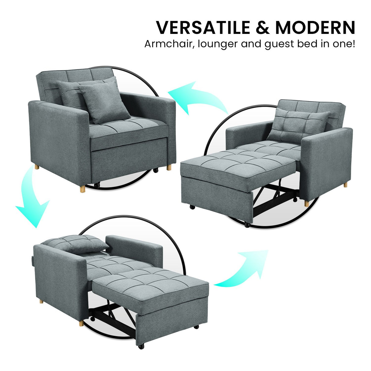 Sarantino Suri 3-in-1 Convertible Sofa Chair Bed - Airforce Blue