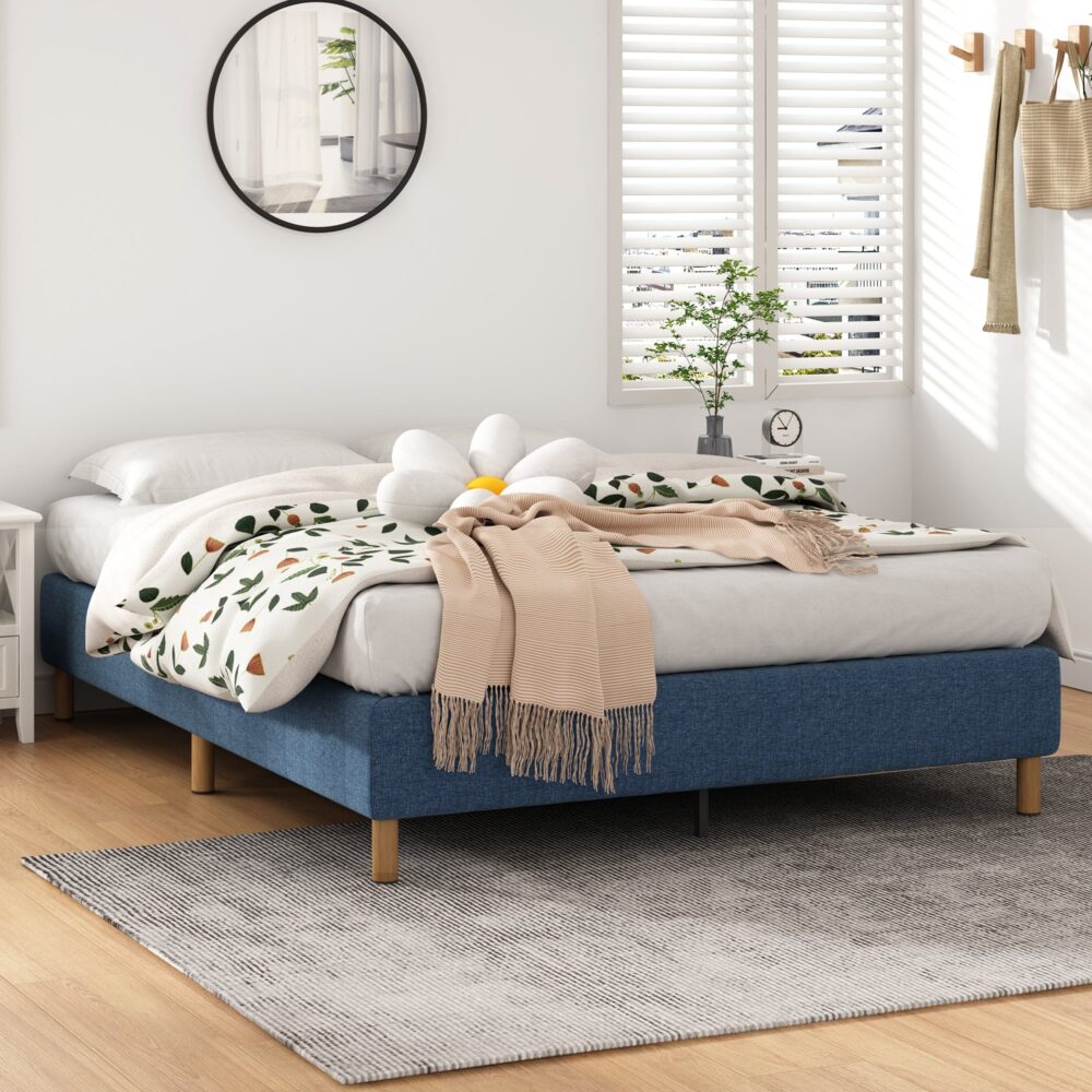 Metal Bed Frame Mattress Foundation Blue Single