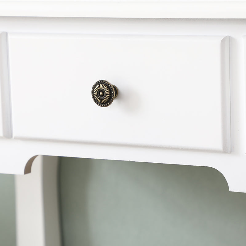 Carved Dressing Vanity Table Set with Mirror&Stool- White