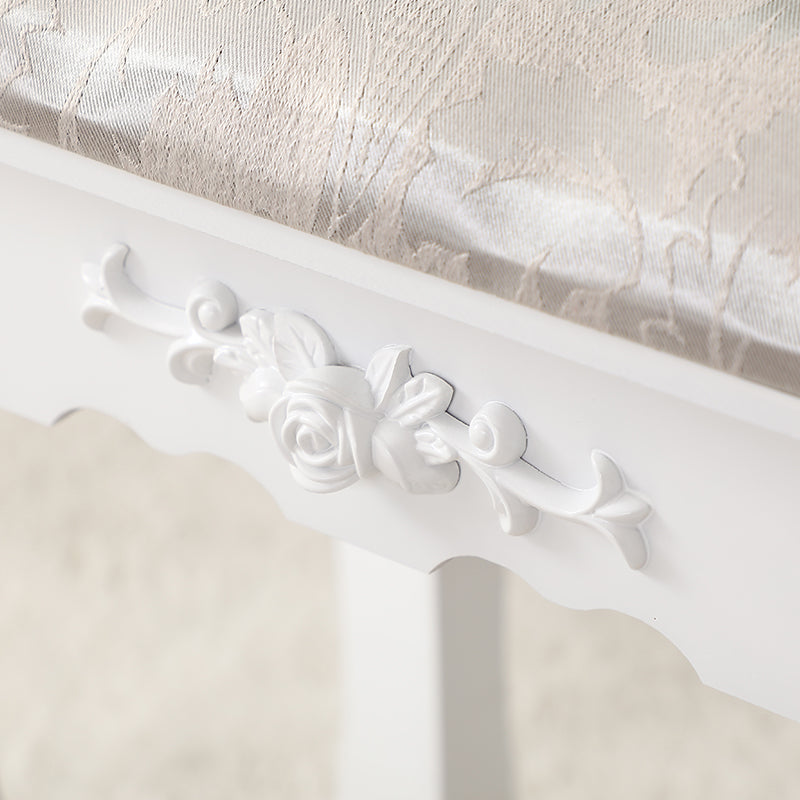 Carved Dressing Vanity Table Set with Mirror&Stool- White