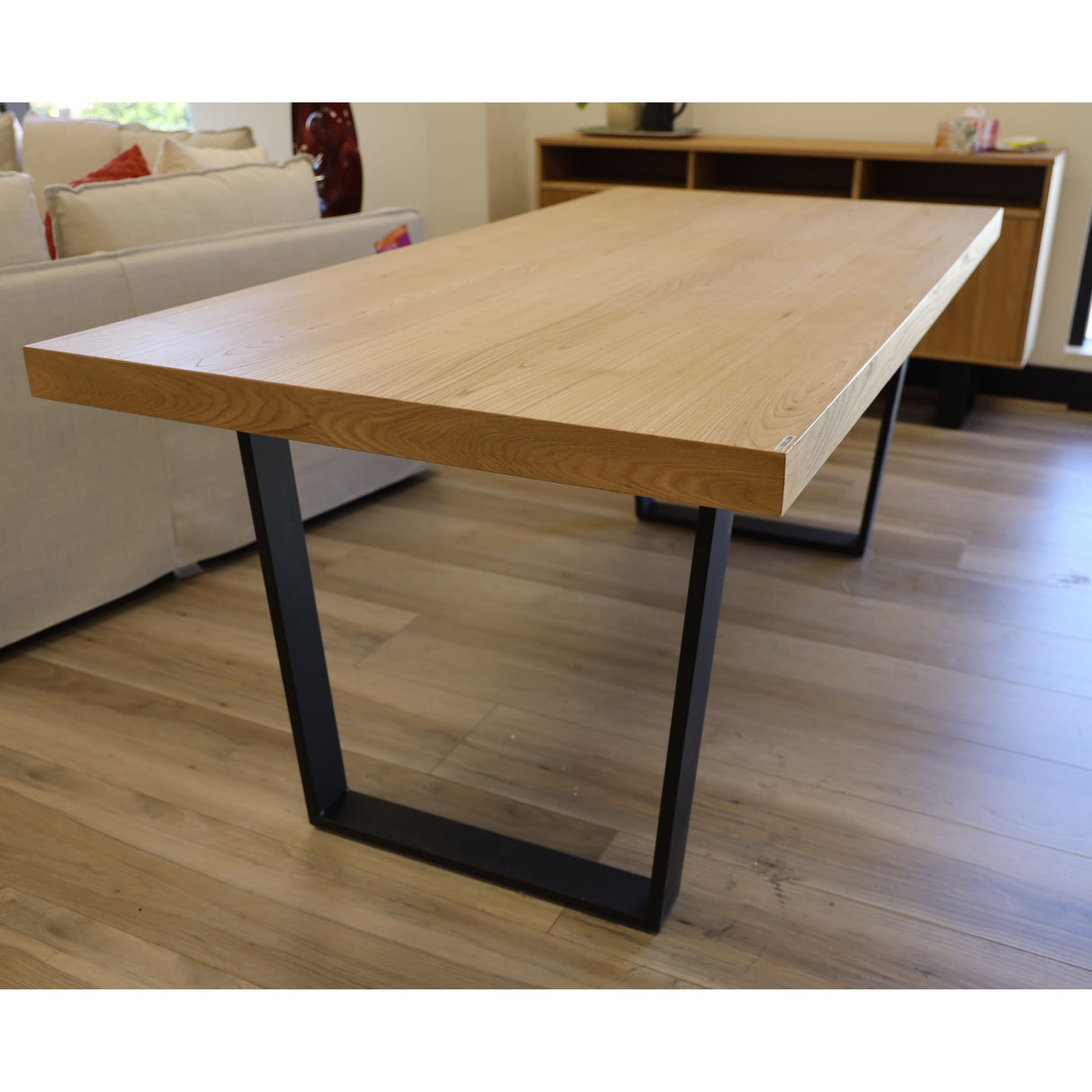 Petunia Dining Table 180cm Elm Timber Wood Black Metal Leg - Natural