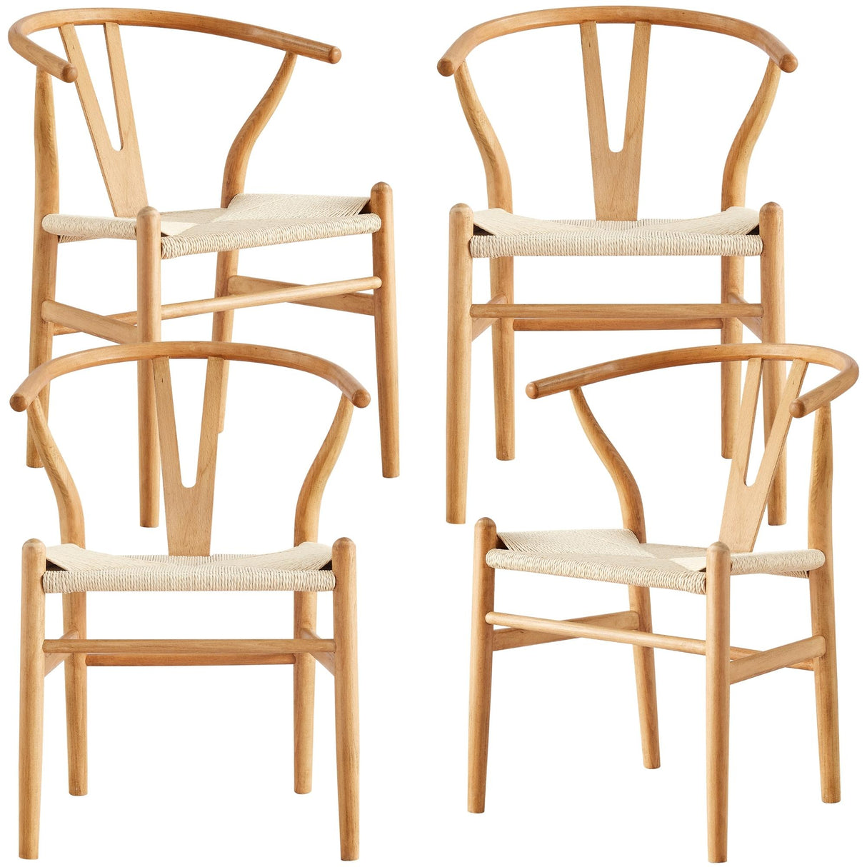 Anemone Set of 4 Wishbone Dining Chair Beech Timber Replica Hans Wenger Natural