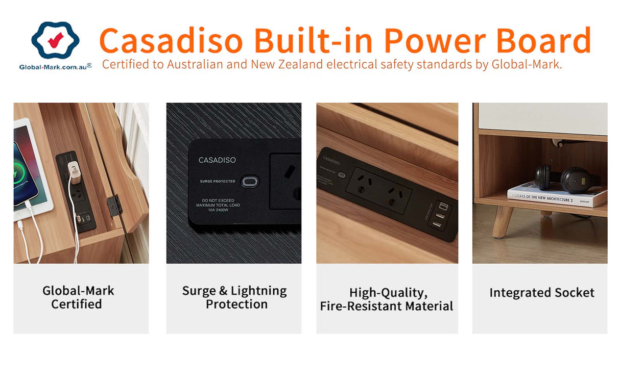 Casadiso Bedside Table with Integrated Powerboard & USB Ports(Casadiso Furud Pro