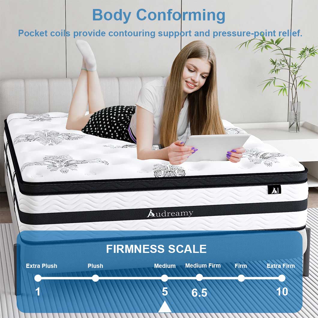 Audreamy Athens Mattress – 34cm Spa-Like Plush Soft Euro Top 7-Zone Pocket Spring 5D Support Medium Firm (King Single)