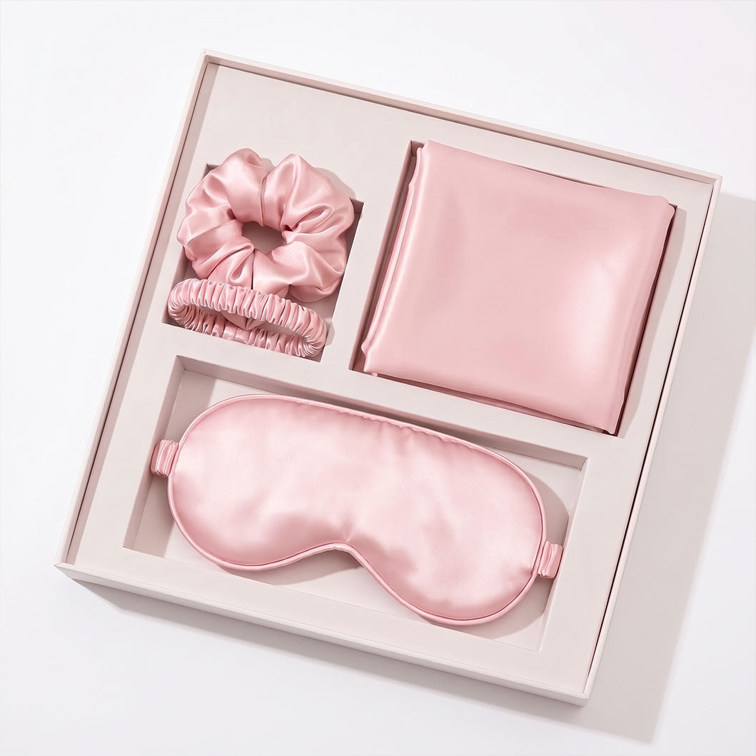 Pink Luxury Faux Silk Sleep Gift Set - 4-Piece Eye Mask, Pillowcase & Scrunchies for Relaxation & Comfort (Copy)