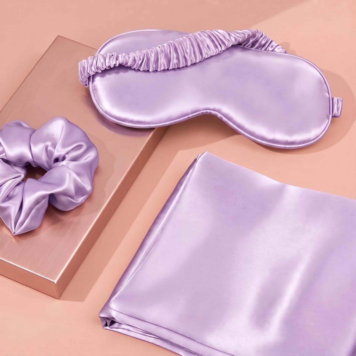 Pink Luxury Faux Silk Sleep Gift Set - 4-Piece Eye Mask, Pillowcase & Scrunchies for Relaxation & Comfort (Copy)