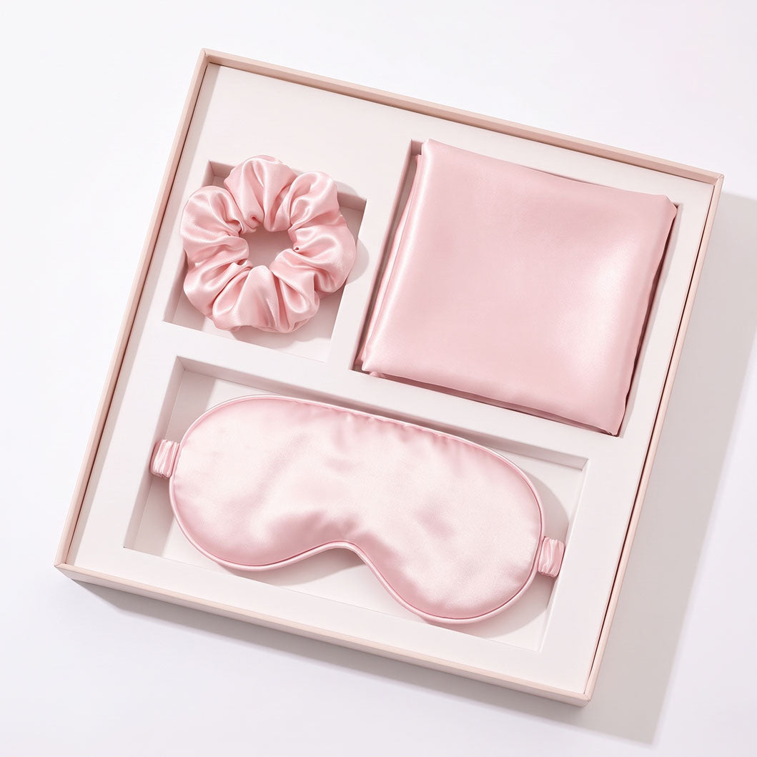 Pink Luxury Faux Silk Sleep Gift Set - 4-Piece Eye Mask, Pillowcase & Scrunchies for Relaxation & Comfort (Copy)