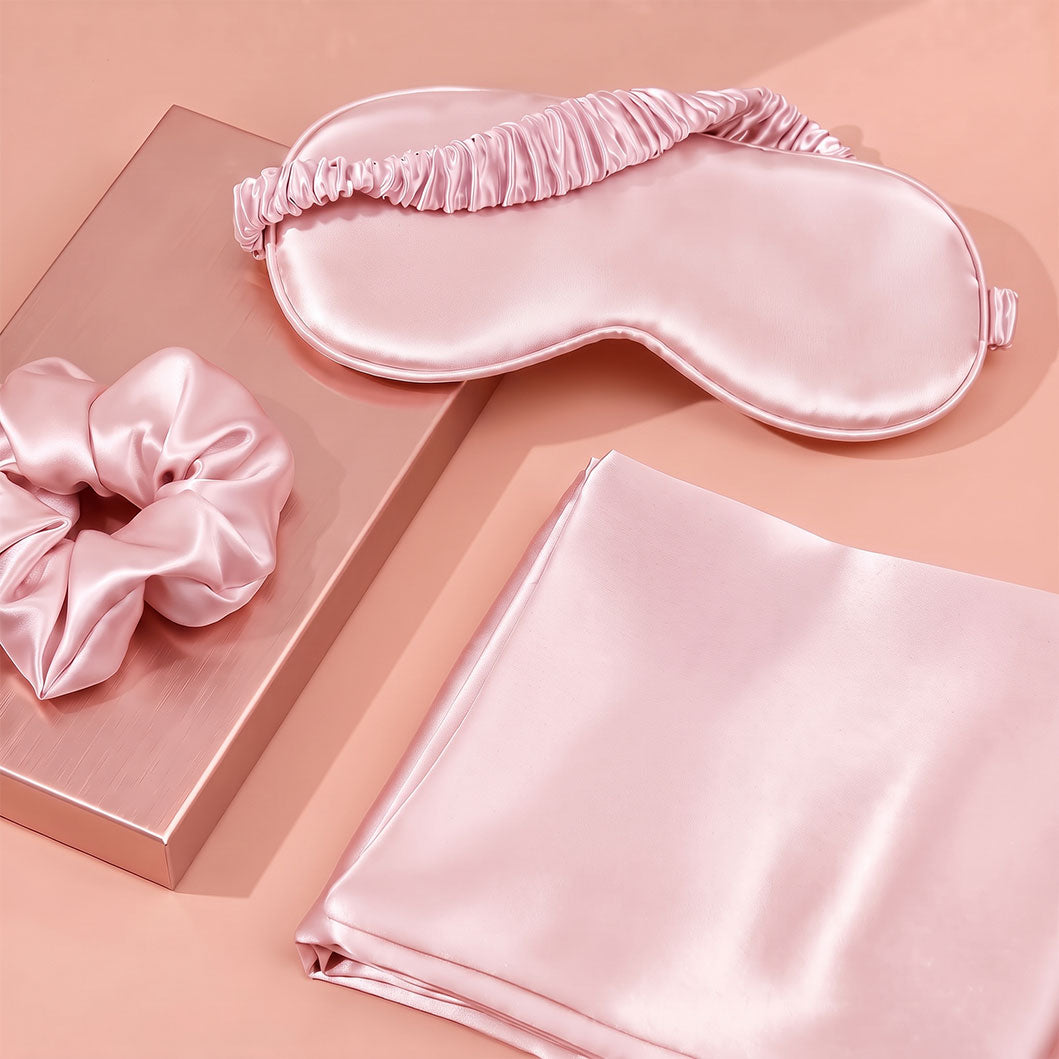 Pink Luxury Faux Silk Sleep Gift Set - 4-Piece Eye Mask, Pillowcase & Scrunchies for Relaxation & Comfort (Copy)
