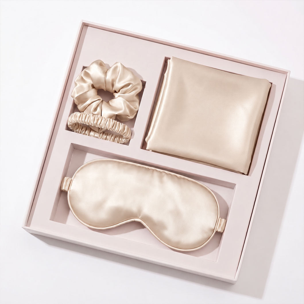 Pink Luxury Faux Silk Sleep Gift Set - 4-Piece Eye Mask, Pillowcase & Scrunchies for Relaxation & Comfort (Copy)