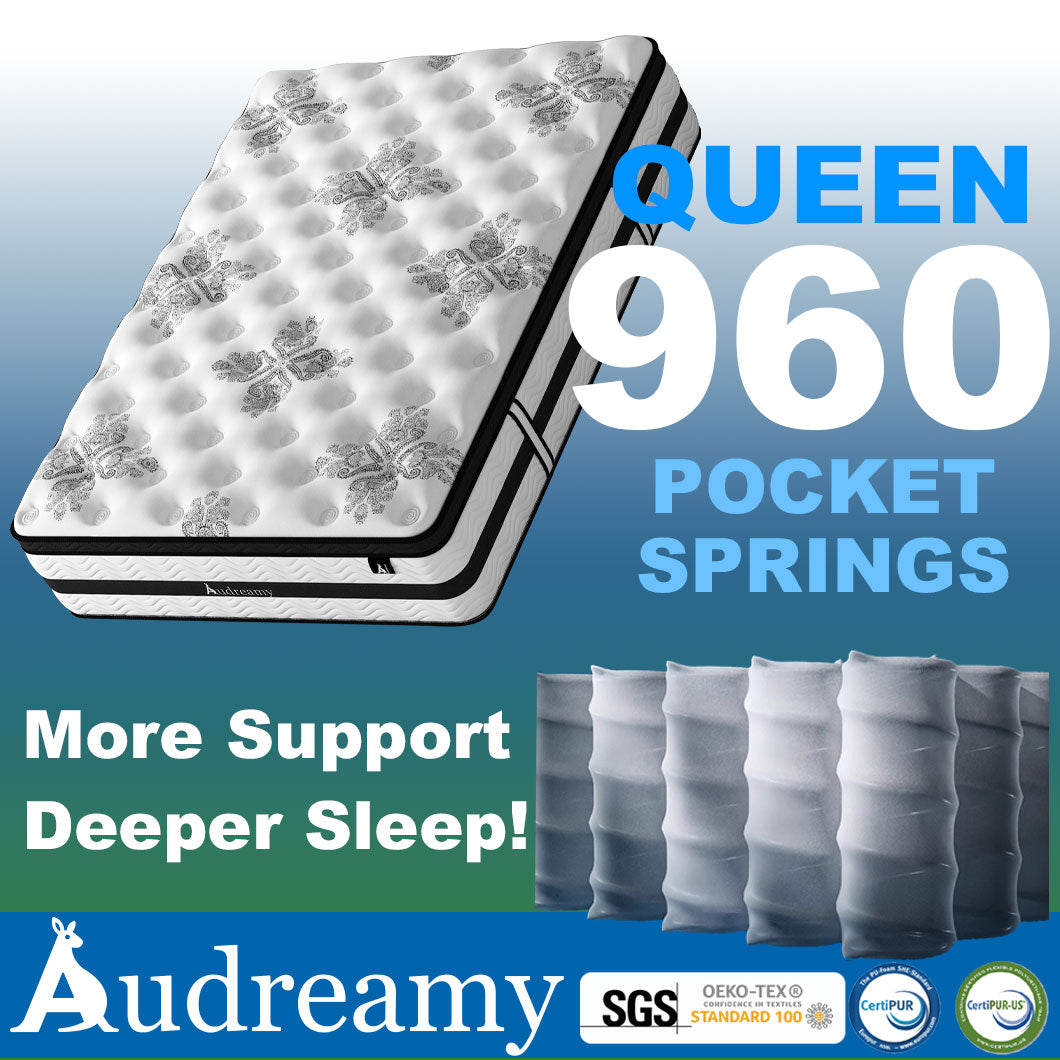 Audreamy Athens Mattress – 34cm Spa-Like Plush Soft Euro Top 7-Zone Pocket Spring 5D Support Medium Firm (Queen)