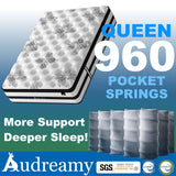 Audreamy Athens Mattress – 34cm Spa-Like Plush Soft Euro Top 7-Zone Pocket Spring 5D Support Medium Firm (Queen)