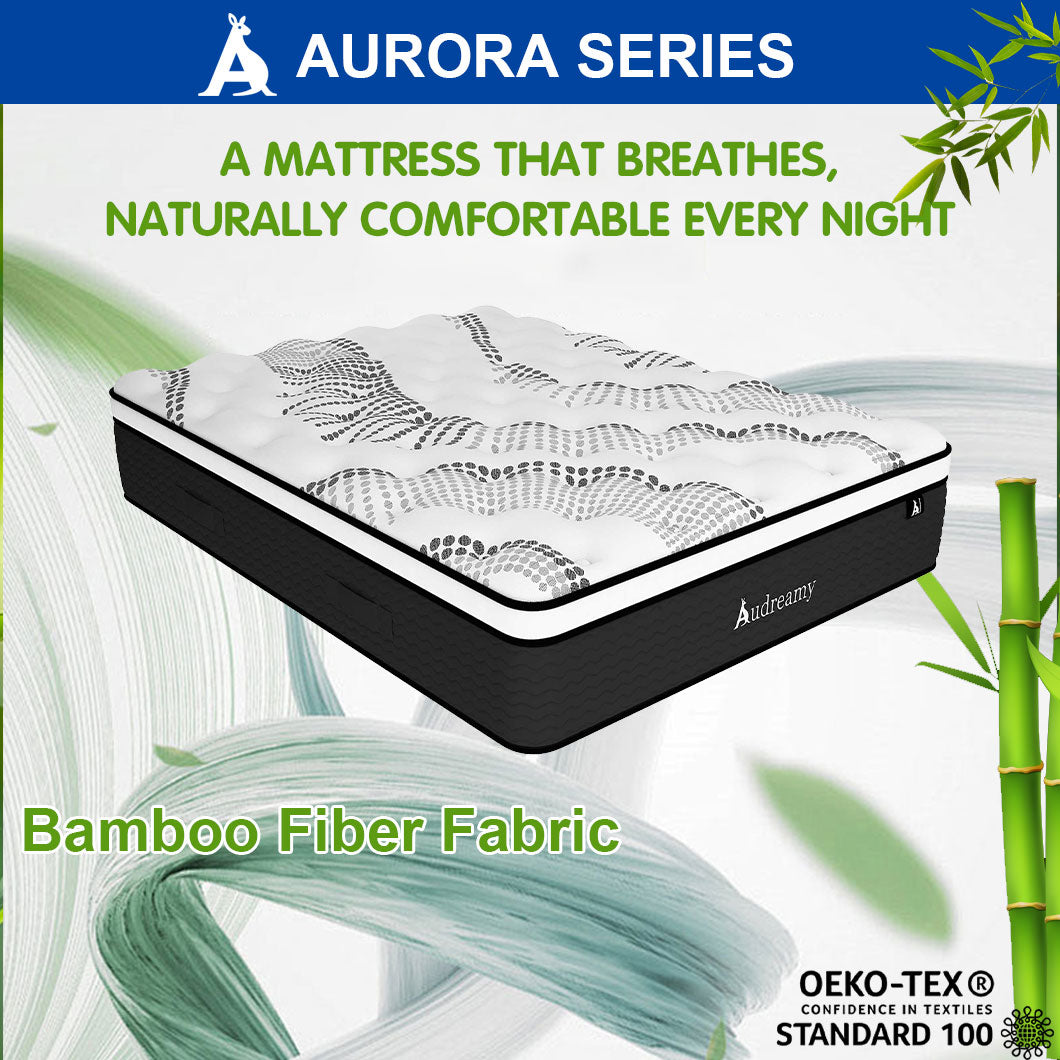 Audreamy Aurora Mattress – 34cm Ergonomic 4D Plush Euro Top Bamboo Fiber Fabric 7-Zone Pocket Spring Medium Firm (Single)