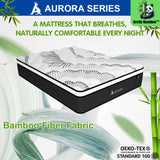 Audreamy Aurora Mattress – 34cm Ergonomic 4D Plush Euro Top Bamboo Fiber Fabric 7-Zone Pocket Spring Medium Firm (Single)