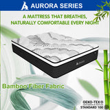 Audreamy Aurora Mattress – 34cm Ergonomic 4D Plush Euro Top Bamboo Fiber Fabric 7-Zone Pocket Spring Medium Firm (Queen)