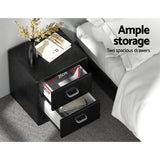 Artiss 2X Bedside Table 2 Drawers Side Table Leather - CADEN Black