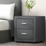 Artiss 2X Bedside Table 2 Drawers Side Table Fabric - CADEN Grey
