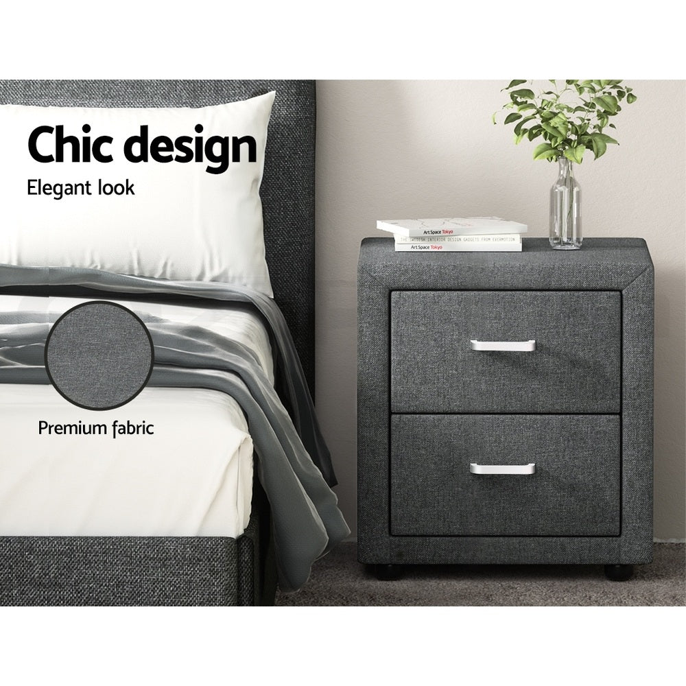 Artiss 2X Bedside Table 2 Drawers Side Table Fabric - CADEN Grey