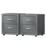 Artiss 2X Bedside Table 2 Drawers Side Table Fabric - CADEN Grey