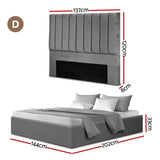 Artiss Double Bed Frame with Storage Grey Velvet Headboard Gas Lift Platform Base