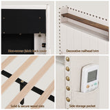 Artiss King Upholstered Bed Frame with Shelf Storage Drawers Charging Station Mood Lighting Linen