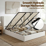 Artiss King Bed Frame with Gaslift Storage USB Type-C Charging Ports Velvet Upholstery White