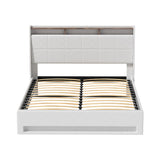Artiss Bed Frame Gas Lift LED Beds Base Platform White PVC Leather Storage Headboard - Double