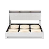 Artiss Bed Frame Gas Lift LED Beds Base Platform White PVC Leather Storage Headboard - King