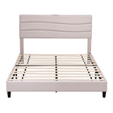 Artiss Queen Bed Frame with Storage Adjustable Headboard Platform Base Linen Fabric Charging Ports
