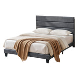 Artiss Queen Bed Frame Upholstered Platform Base with Geometric Headboard Charcoal Grey Linen Wood Slats for Modern Bedroom Furniture Home Decor