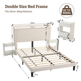 Artiss Double Bed Frame with USB Charging and Side Storage Shelves Beige