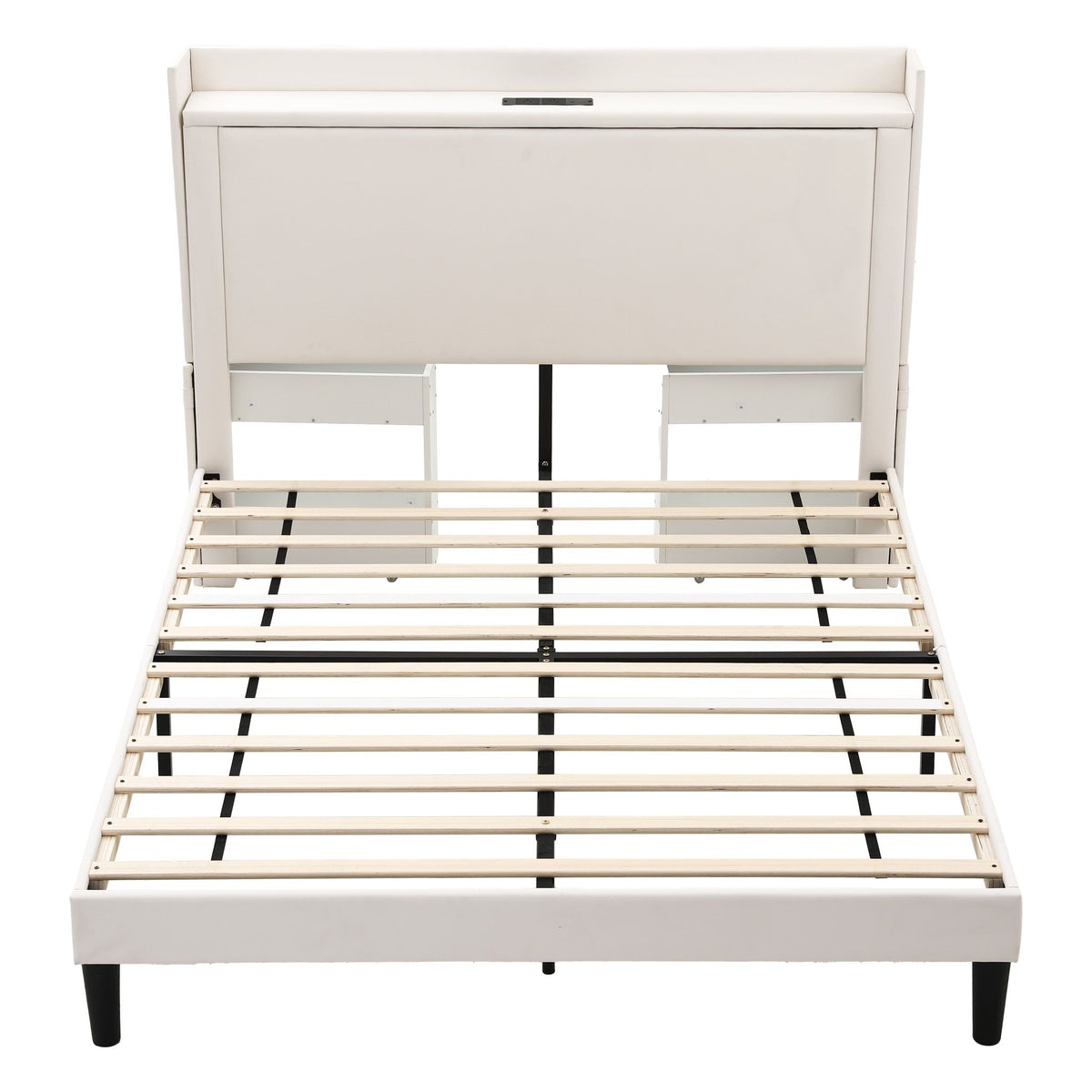 Artiss Double Bed Frame with USB Charging and Side Storage Shelves Beige