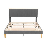 Artiss Double Bed Frame Upholstered Adjustable Headboard Mood Lighting Heavy Duty Grey Velvet