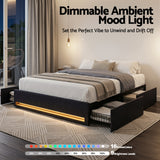 Artiss Double Bed Frame with Storage Drawers RGB Lights Charging Station Upholstered Fabric