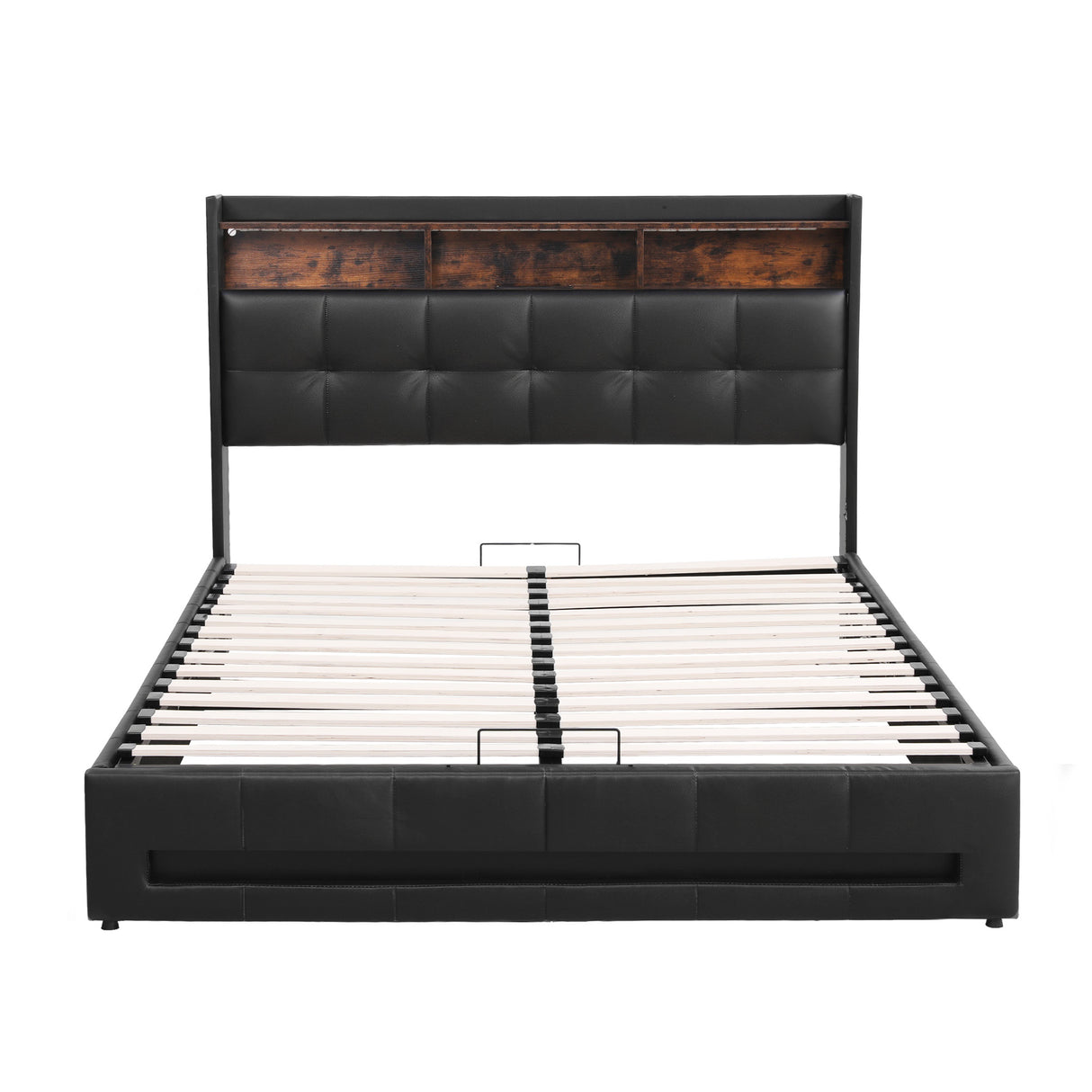 Artiss Double Bed Frame with Gas Lift Storage LED Lights Charging Station Headboard with Open Shelf
