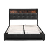 Artiss Double Bed Frame with Gas Lift Storage LED Lights Charging Station Headboard with Open Shelf