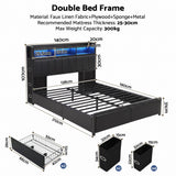 Artiss Double Bed Frame with Storage Headboard, 2 Drawers, Charging Station LED Light