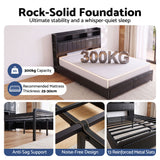 Artiss Double Bed Frame with Storage Headboard, 2 Drawers, Charging Station LED Light