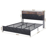 Artiss King Bed Frame with LED Lights and Storage Headboard Charging Station
