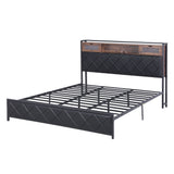 Artiss King Bed Frame with LED Lights and Storage Headboard Charging Station