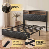 Artiss Queen Bed Frame with LED Lights and Storage Headboard Charging Station