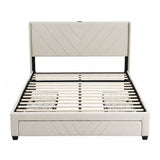 Artiss Double Bed Frame with Charging Station and Storage Drawers Beige 300KG Noise Free