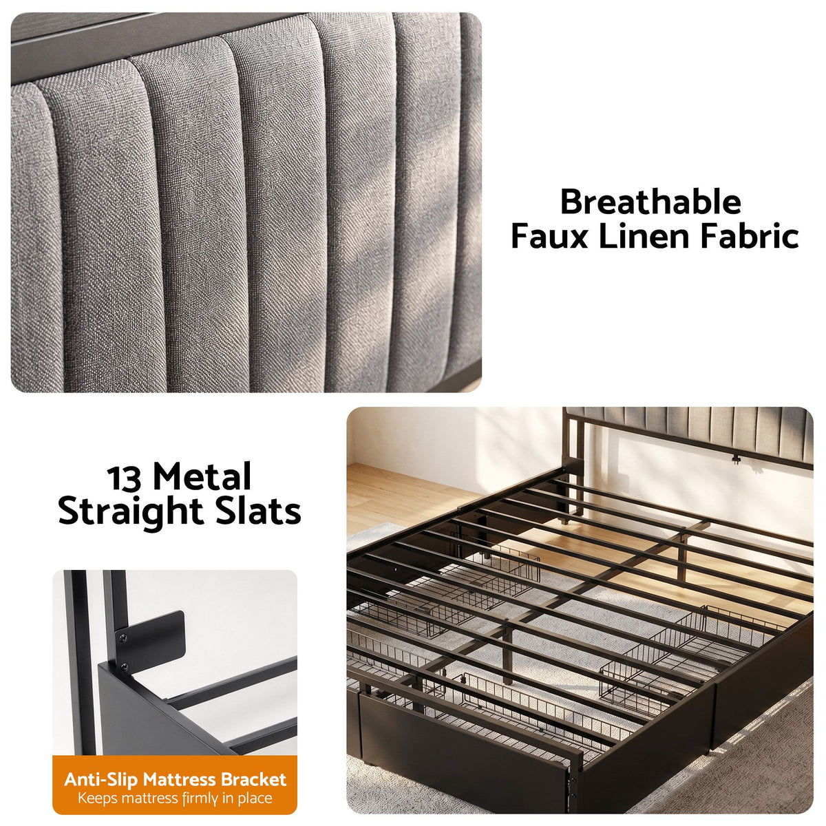 Artiss King Bed Frame with Storage, 4 Drawers and Charging Station