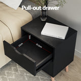 Artiss Double Bed Frame and Bedside Table Set Boucle Beige with Headboard Black Nightstand