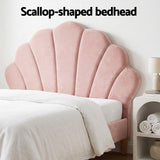 Artiss Bed Frame King Single with Bedside Table Set Scallop Headboard Pink Velvet Fabric Beds Base