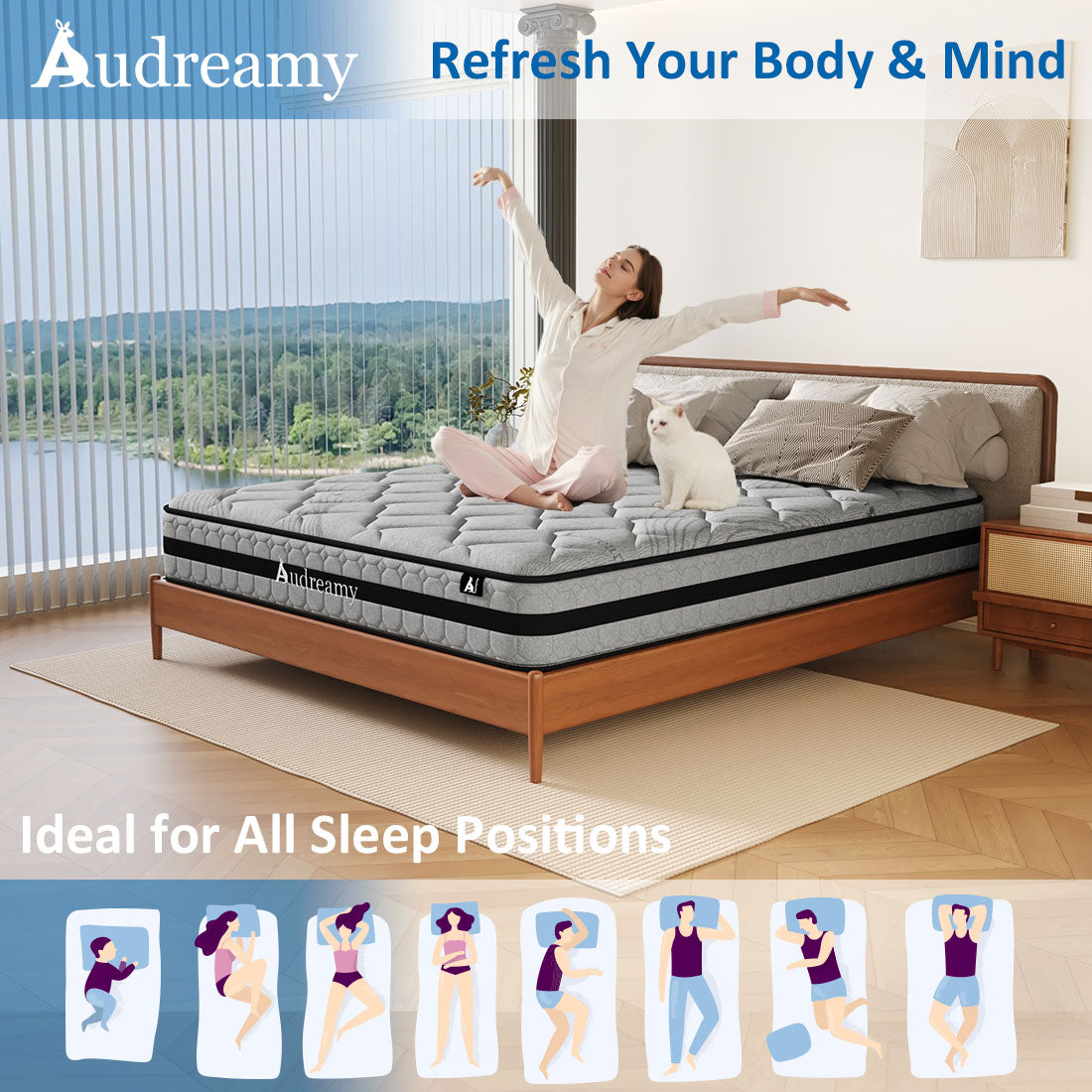 Audreamy Celeste Mattress 23 cm Plush Tight Top Bamboo Charcoal Fabric 7-Zone Pocket Spring Medium Firm -Pre-Order Now – Ships by 22/10/2025 at the latest!