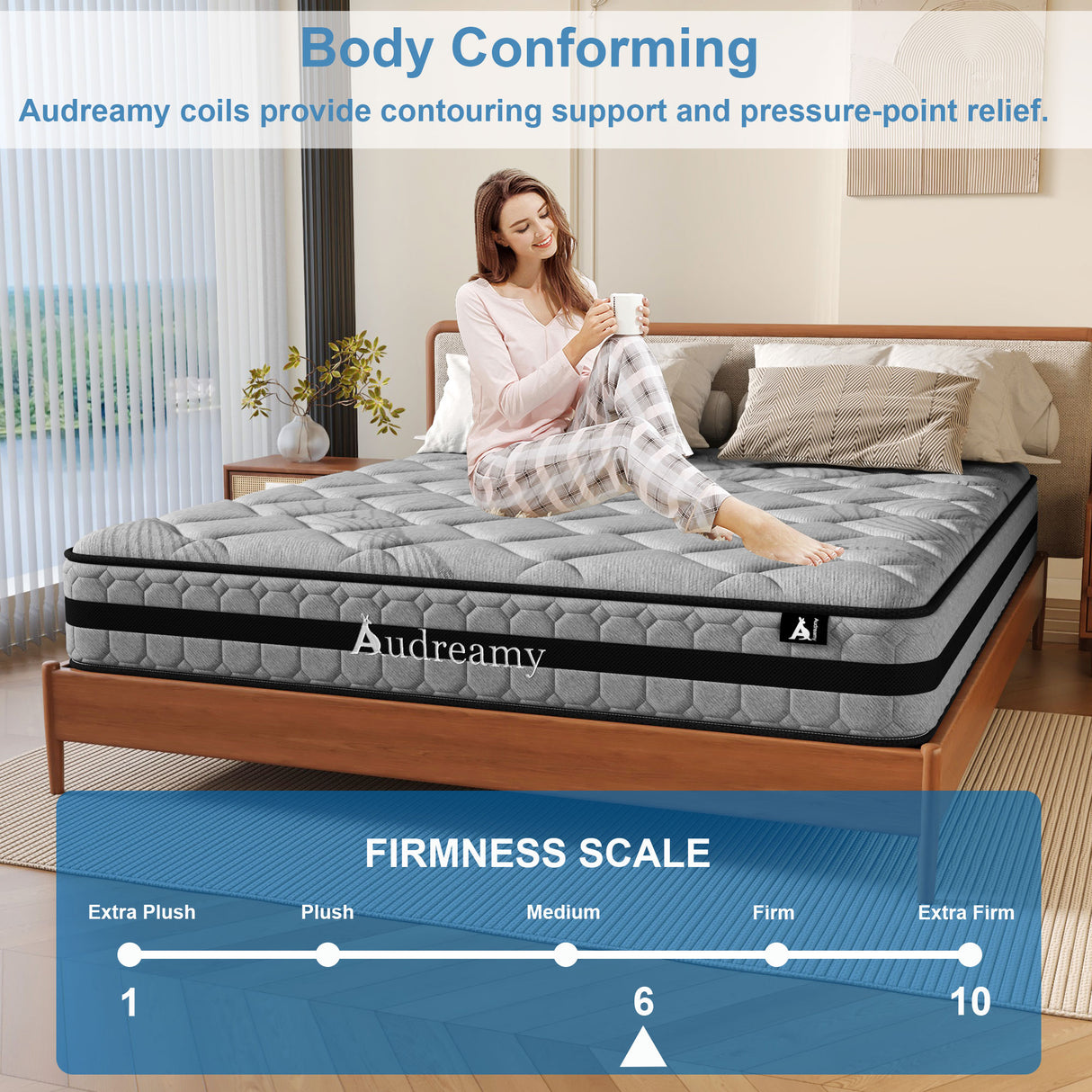 Audreamy Celeste Mattress – 23 cm Plush Tight Top Bamboo Charcoal Fabric 7-Zone Pocket Spring Medium Firm