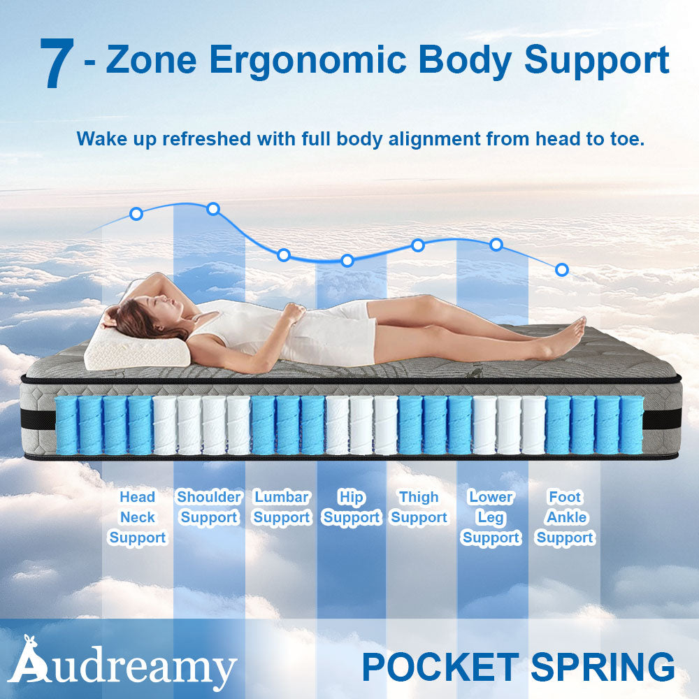 Audreamy Celeste Mattress – 23 cm Plush Tight Top Bamboo Charcoal Fabric 7-Zone Pocket Spring Medium Firm