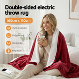 Giselle Electric Throw Rug Dual Side Fleece Flannel Heated Blanket Burgundy