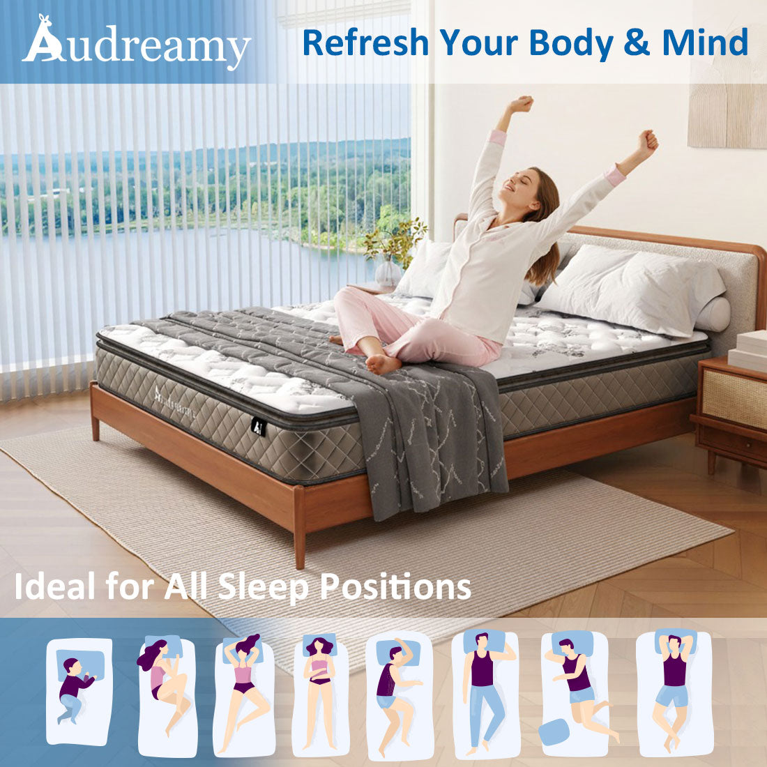 Audreamy Elara Mattress 25cm Pillow Top – Cloud Comfort Bamboo Fiber Fabric Memory Foam Support Bonnell Medium Firm-Pre-Order Now – Ships by 22/10/2025 at the latest!